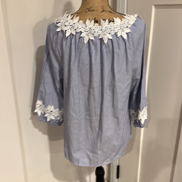 Bedford Fair Pinstripe Quarter Length Scoop Neck Top Size Large - Picture 4 of 7